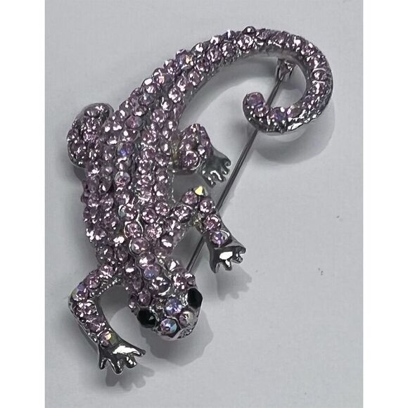 Pink Rhinestone Lizard Brooch with Secure Pin Clasp Fashion Jewelry - Picture 2 of 6